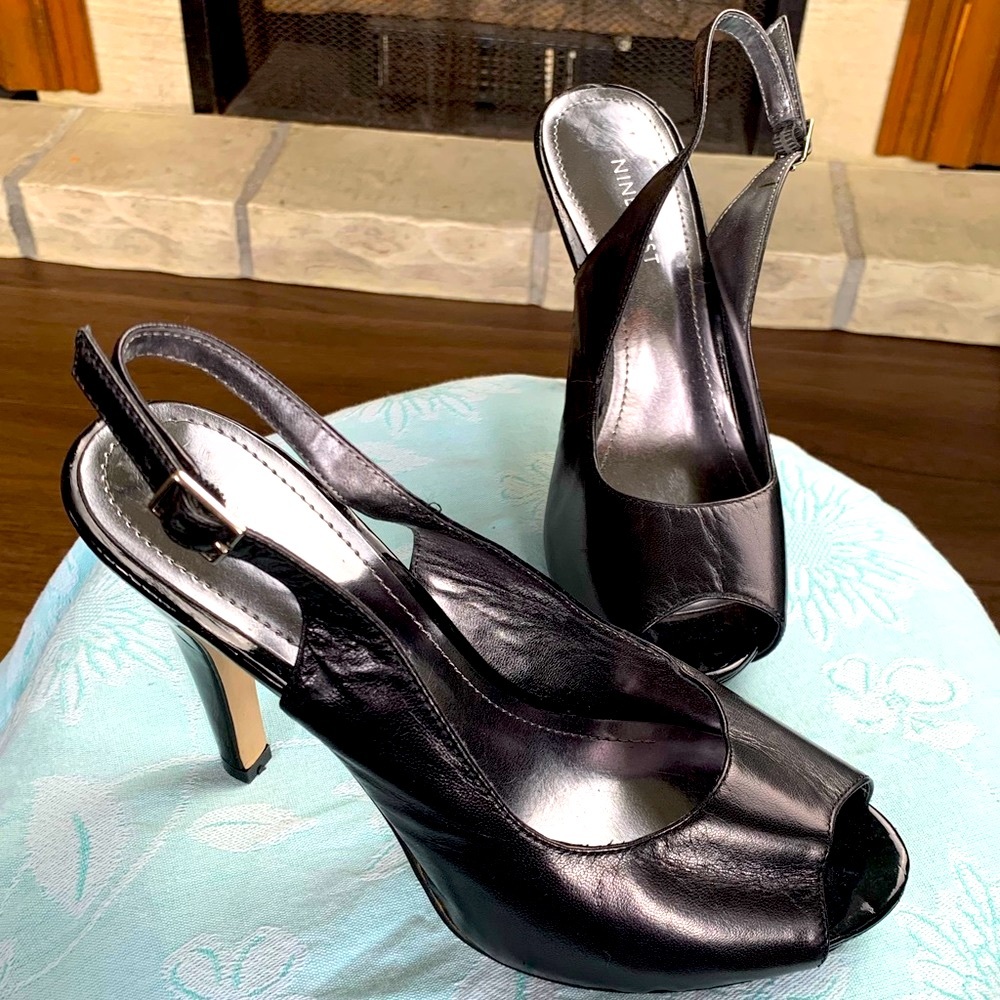 Nine West 7.5M Black Pump Open Toe 4.5” Heel
